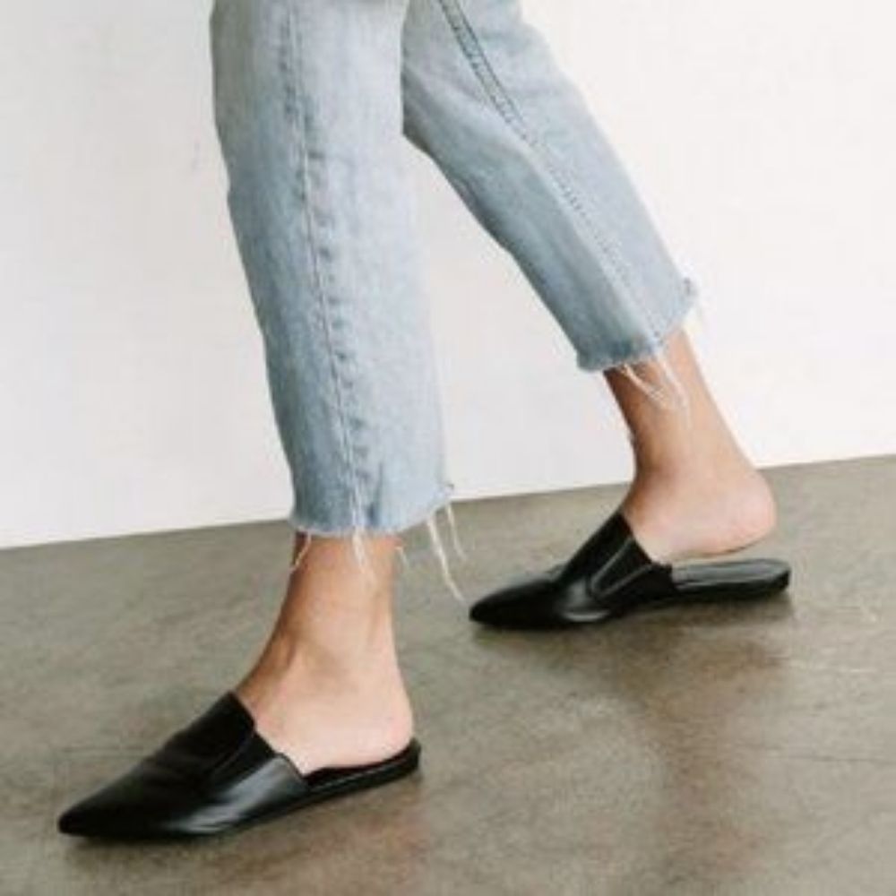 Jenni Kayne Shoes Black Oiled Leather Mule Flats Slip On Shoes Size 40 US 10